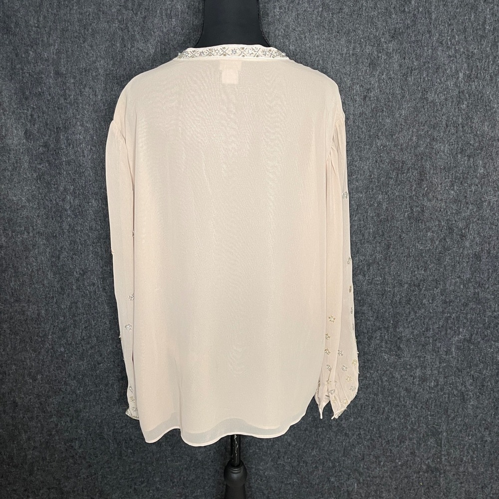 Chicos Beaded Boho Tunic Blouse Beige Champagne Sequin Top Size 3 XL 16/18 - Picture 5 of 8